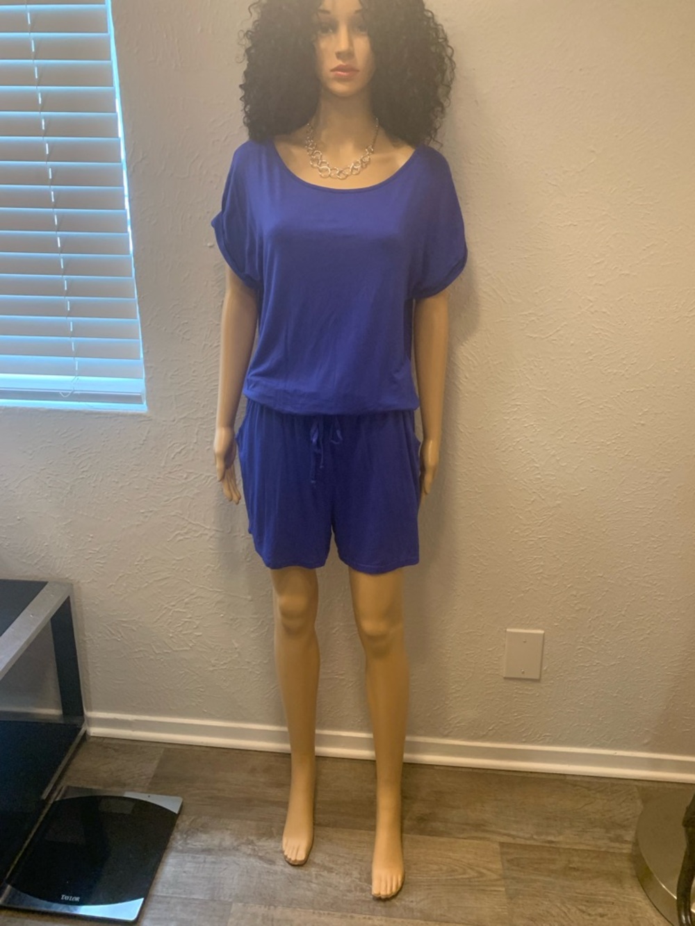 Blue Women's Lounge Romper - Relaxed Short Sleeve Sleepwear